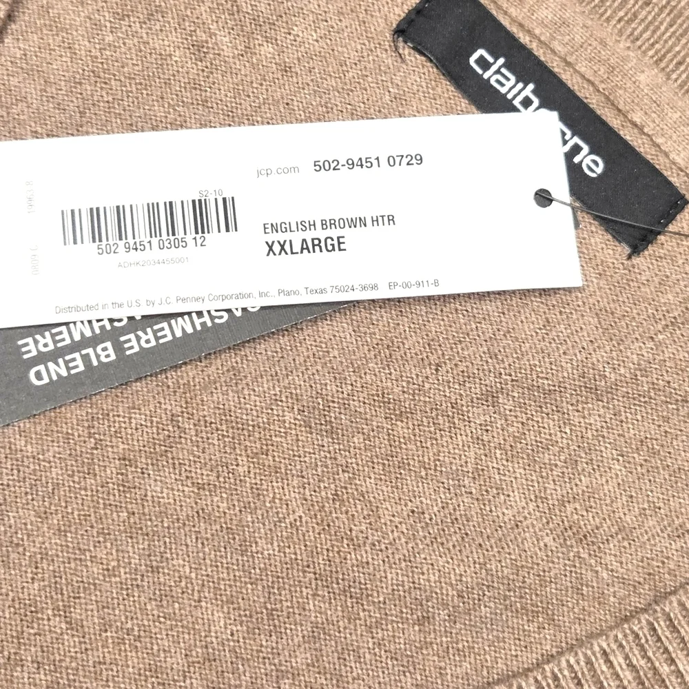 Claiborne Men's Cashmere Blend V-Neck Sweater English Brown Heather XXL NWT
